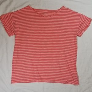 GAP Women's Coral & White Stripe Short Sleeve Tee